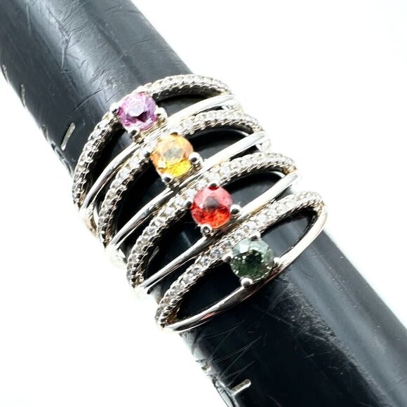 Signed SNJ Womens Ring Sterling Silver Multi Gemstone Size 9 - Picture 6 of 6